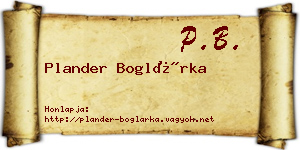 Plander Boglárka névjegykártya