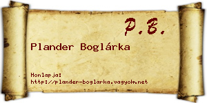 Plander Boglárka névjegykártya